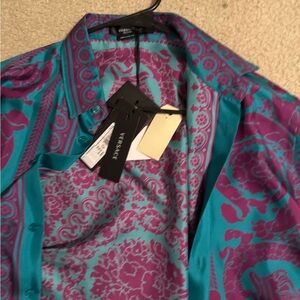 Versace Teal and Purple Patterned Shirt